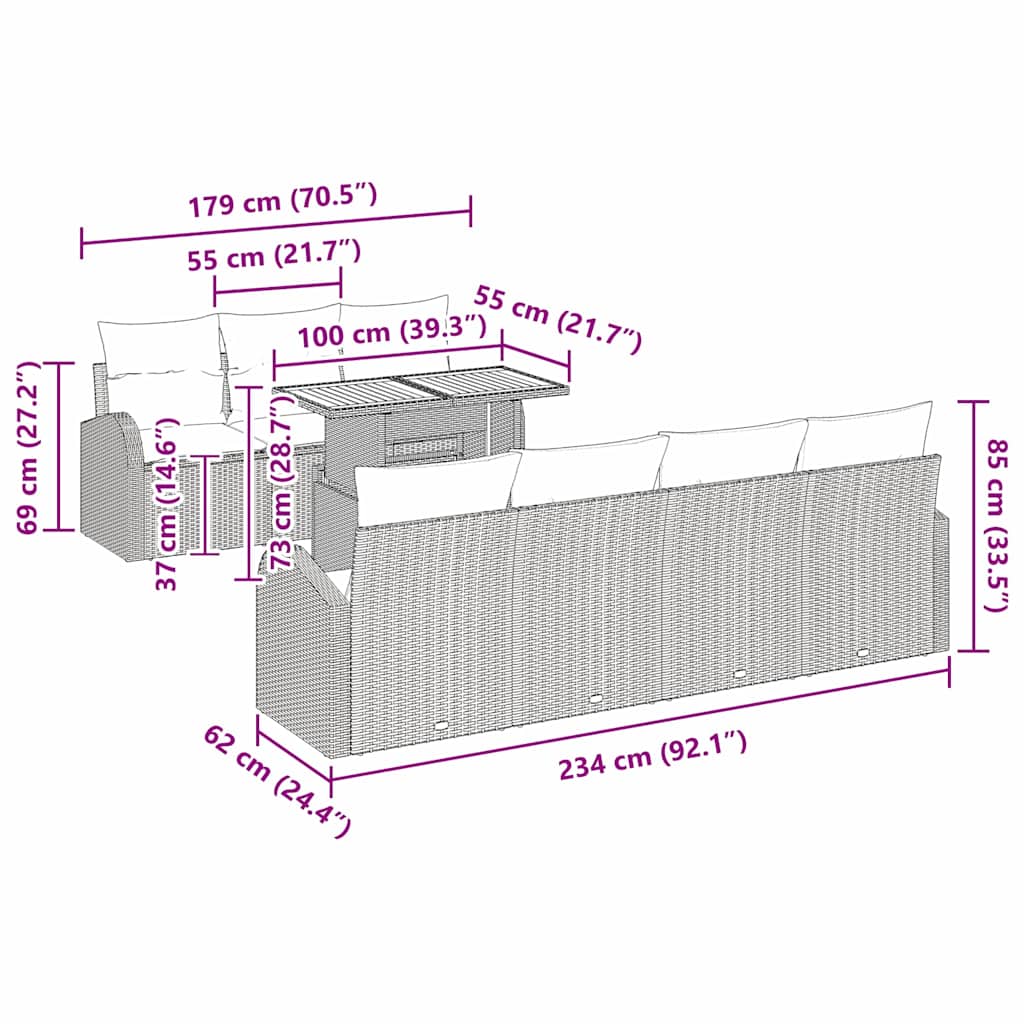 Garten-Sofa-Set mit Kissen 8 pcs Schwarz und Creme