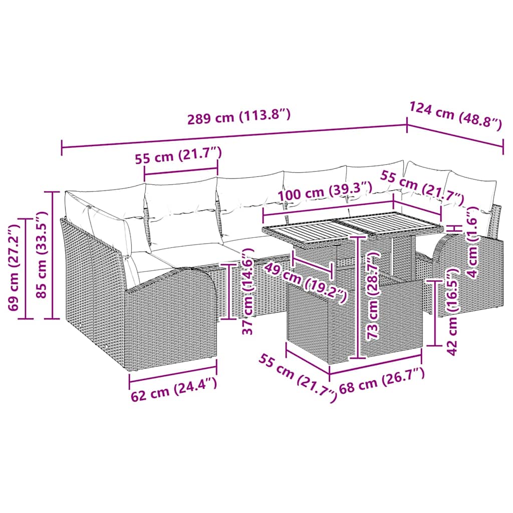 Garten-Sofa-Set mit Kissen 8 pcs Beige und Creme