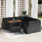 Garten-Sofa-Set mit Kissen 9 pcs Schwarz