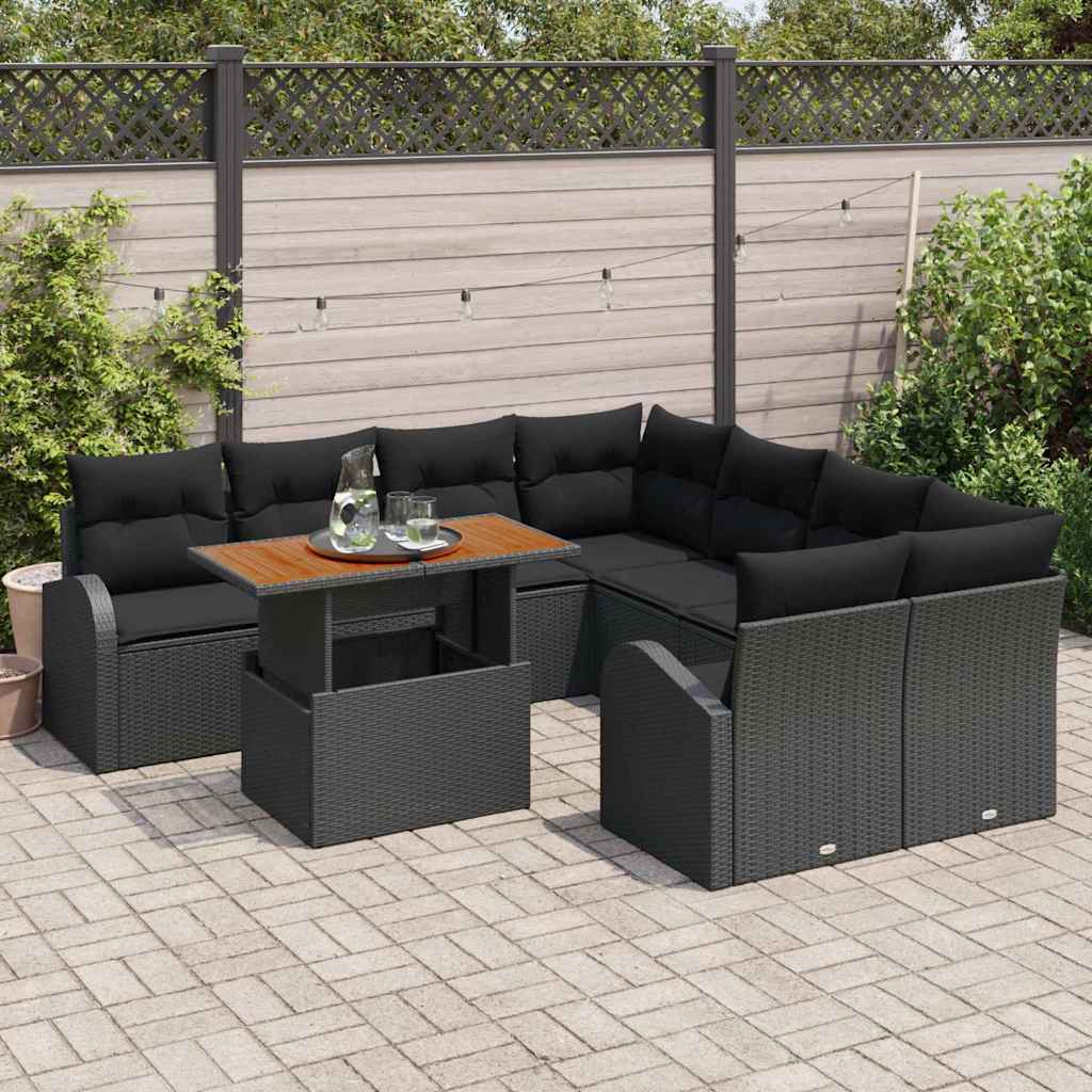 Garten-Sofa-Set mit Kissen 9 pcs Schwarz