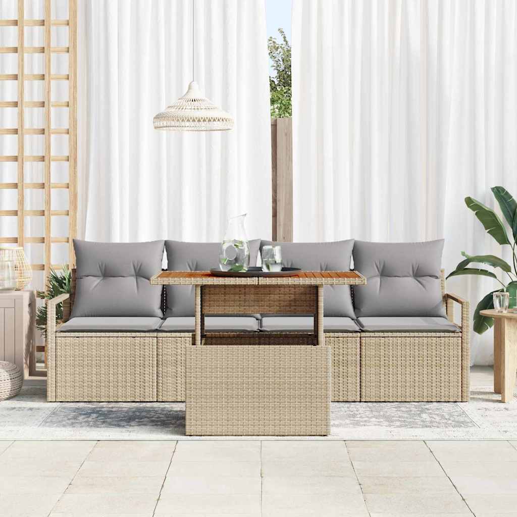 Garten-Sofa-Set mit Kissen 5 pcs Beige und Hellgrau