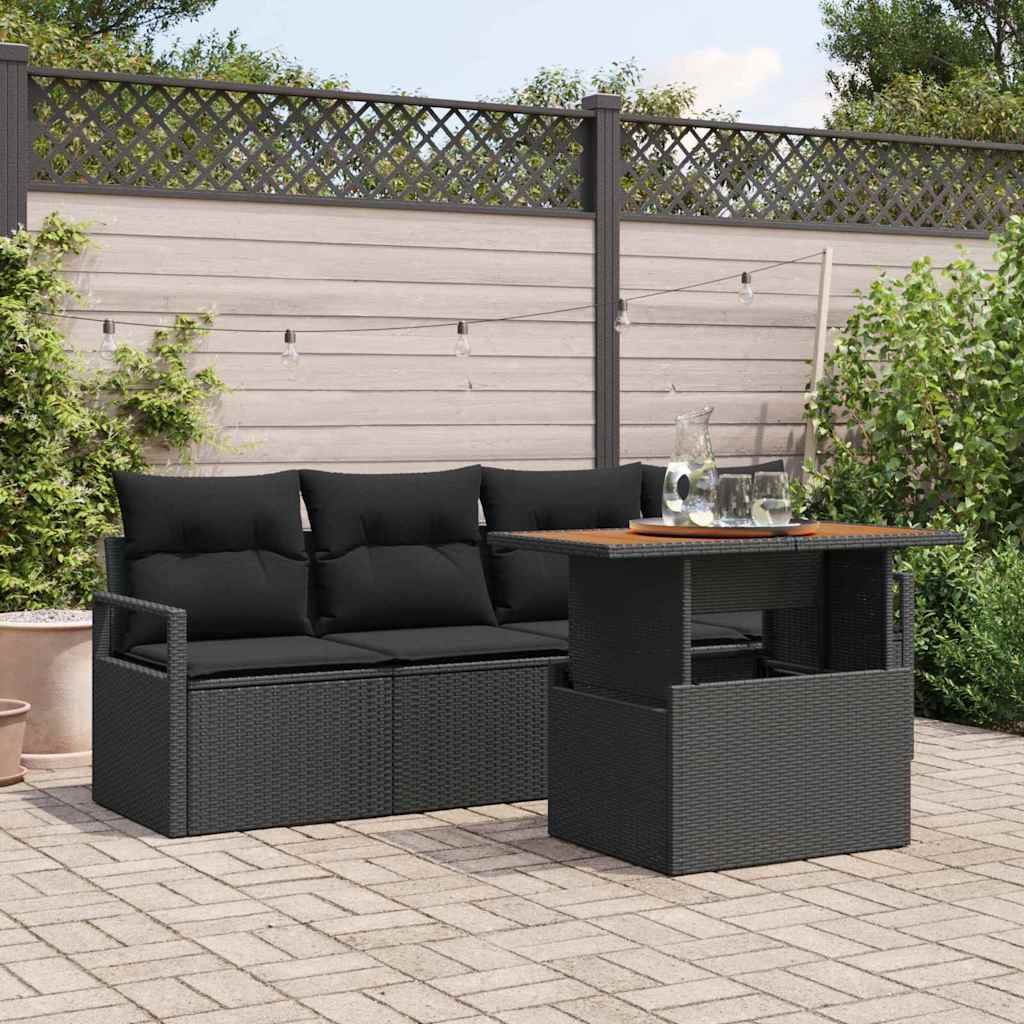 Garten-Sofa-Set mit Kissen 5 pcs Schwarz