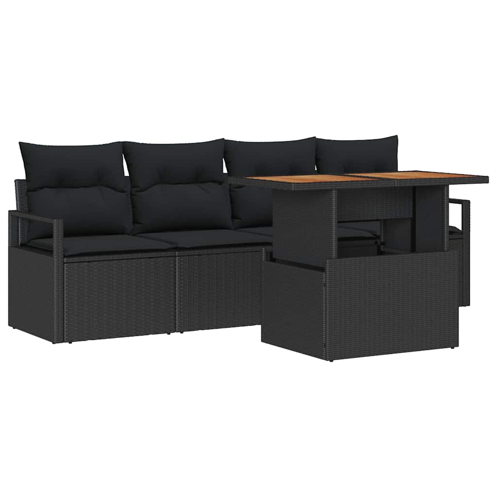 Garten-Sofa-Set mit Kissen 5 pcs Schwarz