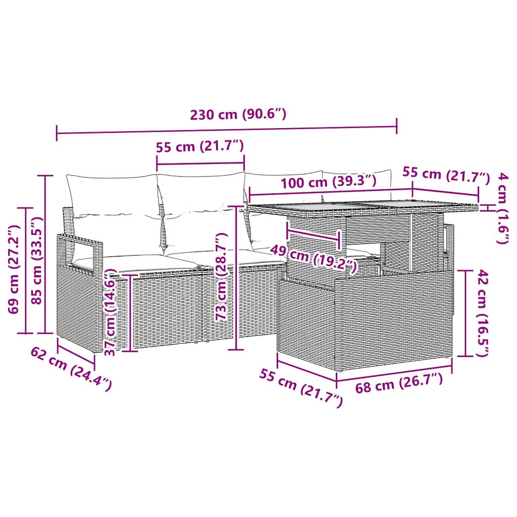 Garten-Sofa-Set mit Kissen 5 pcs Schwarz