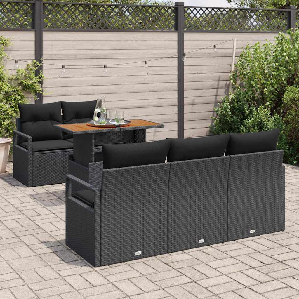 Garten-Sofa-Set mit Kissen 6 pcs Schwarz