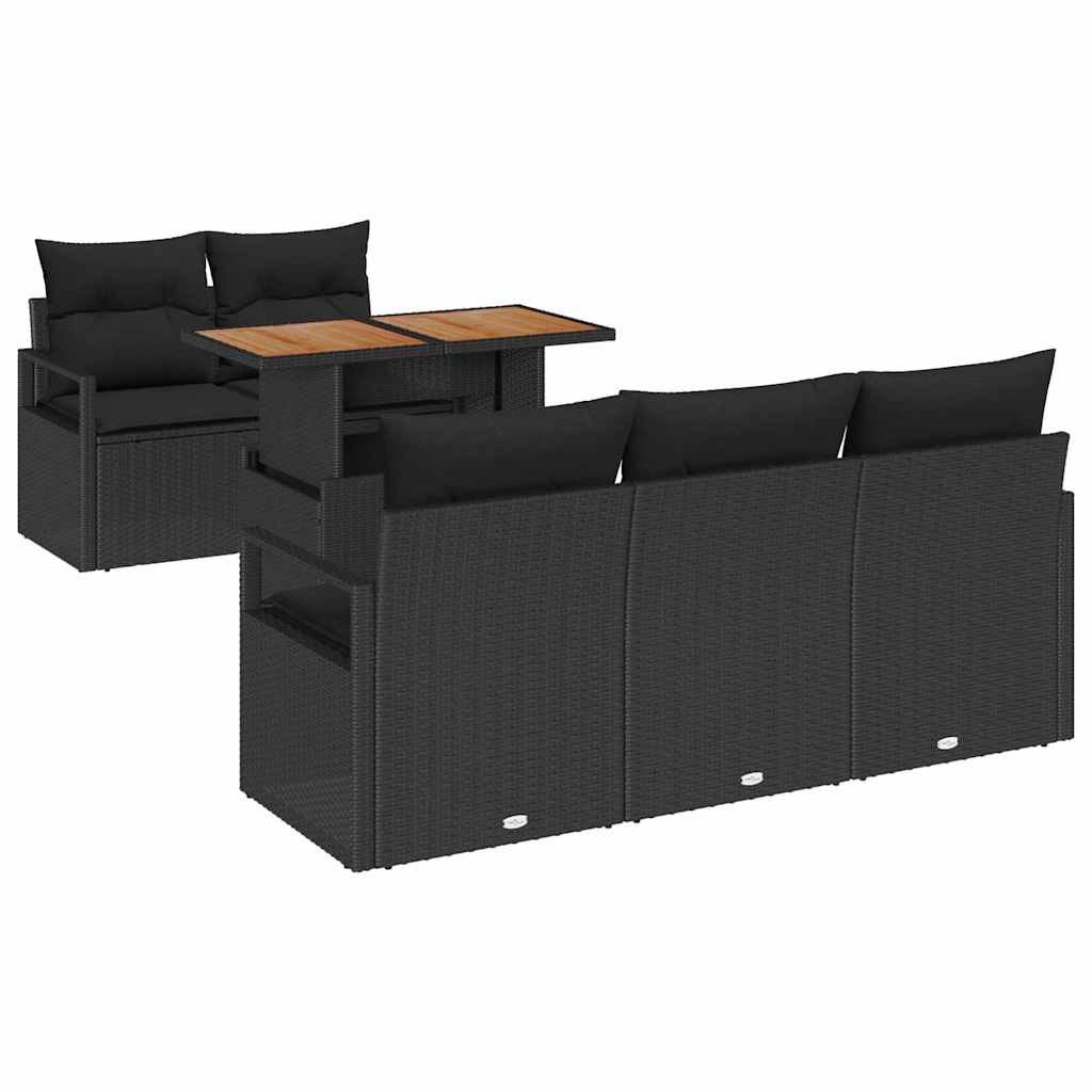 Garten-Sofa-Set mit Kissen 6 pcs Schwarz