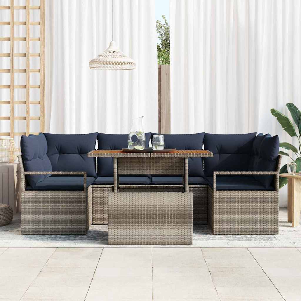 Garten-Sofa-Set mit Kissen 7 pcs Grau und Marineblau