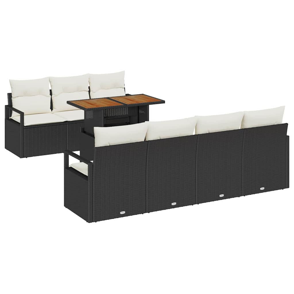 Garten-Sofa-Set mit Kissen mit Kissen 8 pcs Schwarz und Creme