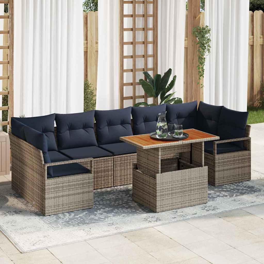 Garten-Sofa-Set mit Kissen 8 pcs Grau und Marineblau