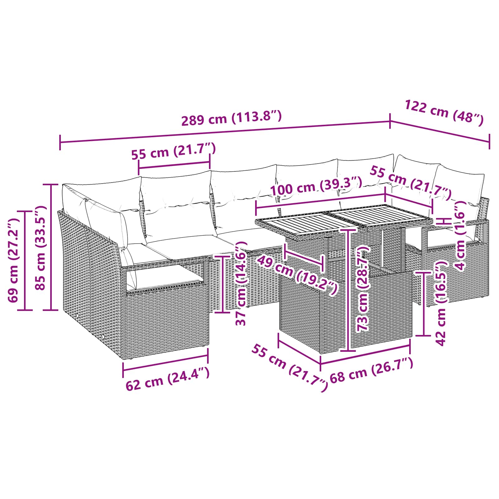 Garten-Sofa-Set mit Kissen 8 pcs Grau und Marineblau