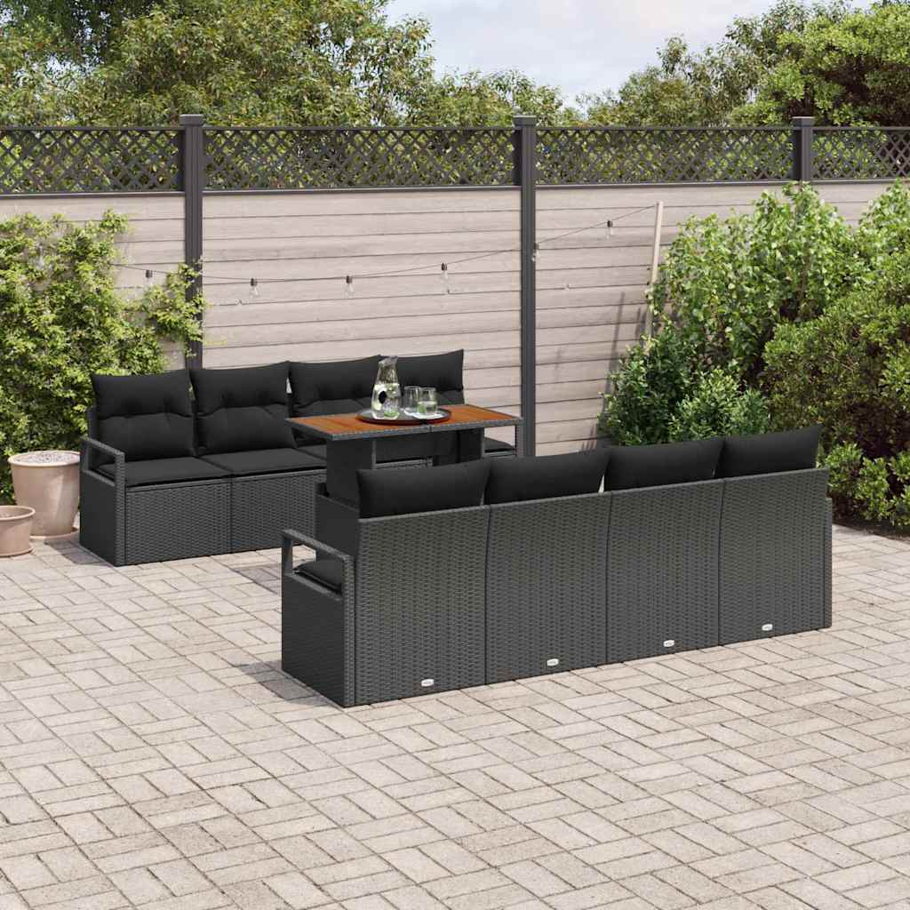 Garten-Sofa-Set mit Kissen mit Kissen 9 pcs Schwarz und Braun