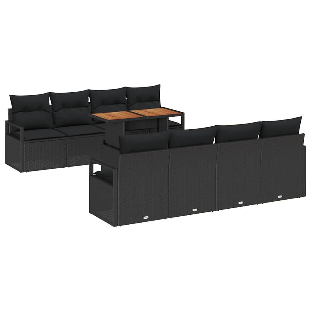 Garten-Sofa-Set mit Kissen mit Kissen 9 pcs Schwarz und Braun
