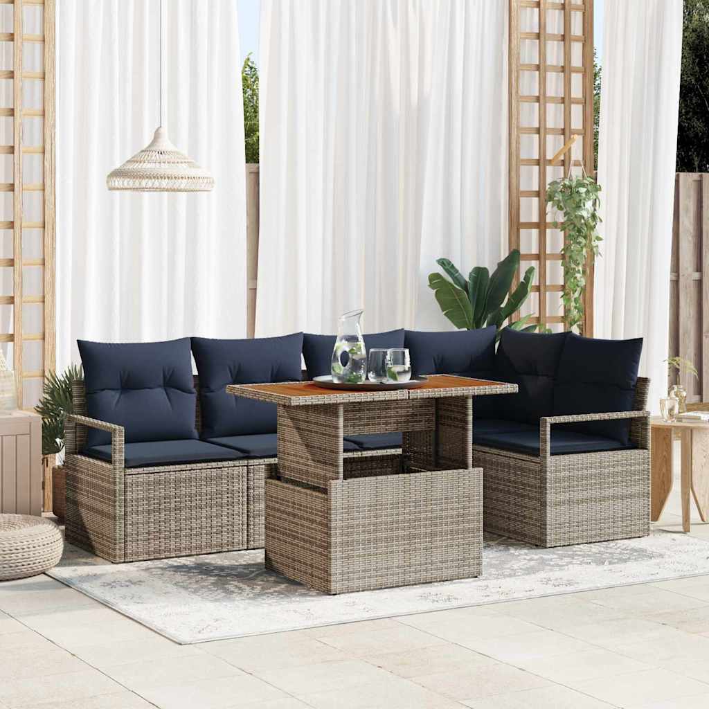 Garten Essgruppe mit Kissen 6 pcs Grau und Marineblau