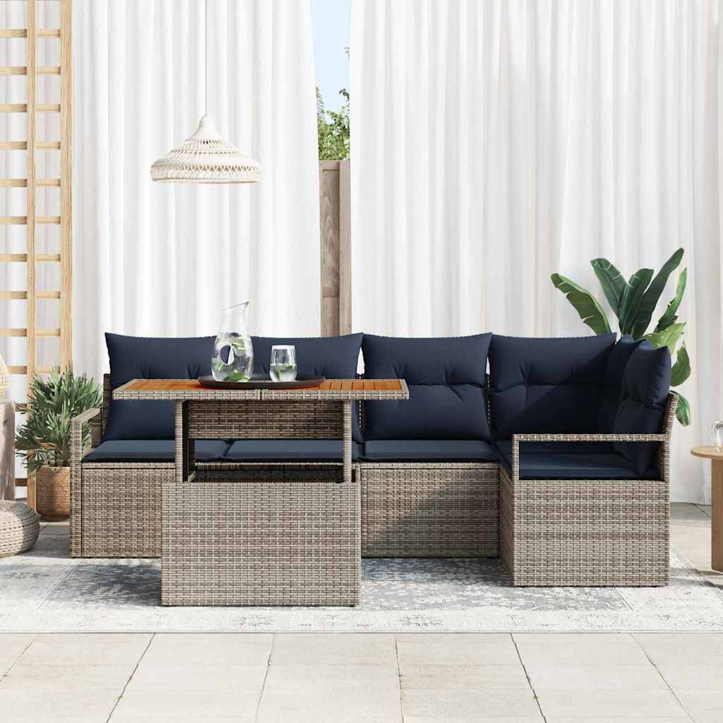 Garten Essgruppe mit Kissen 6 pcs Grau und Marineblau