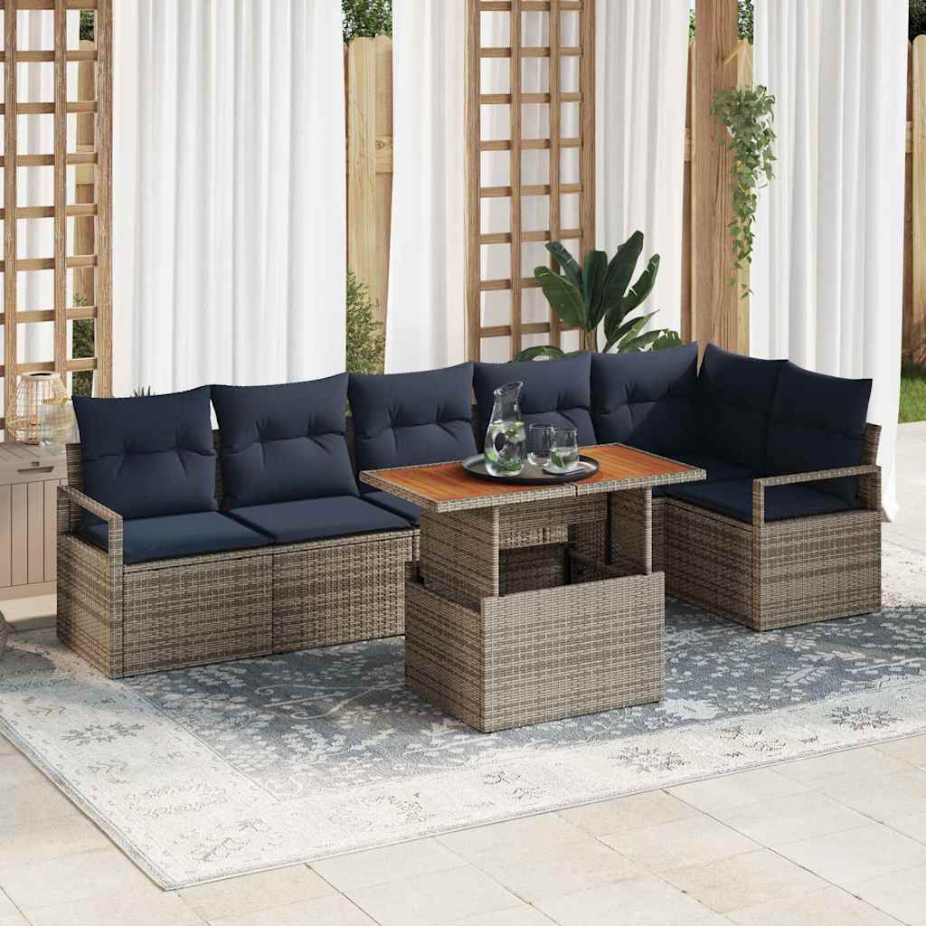 Garten Essgruppe mit Kissen 7 pcs Grau und Marineblau