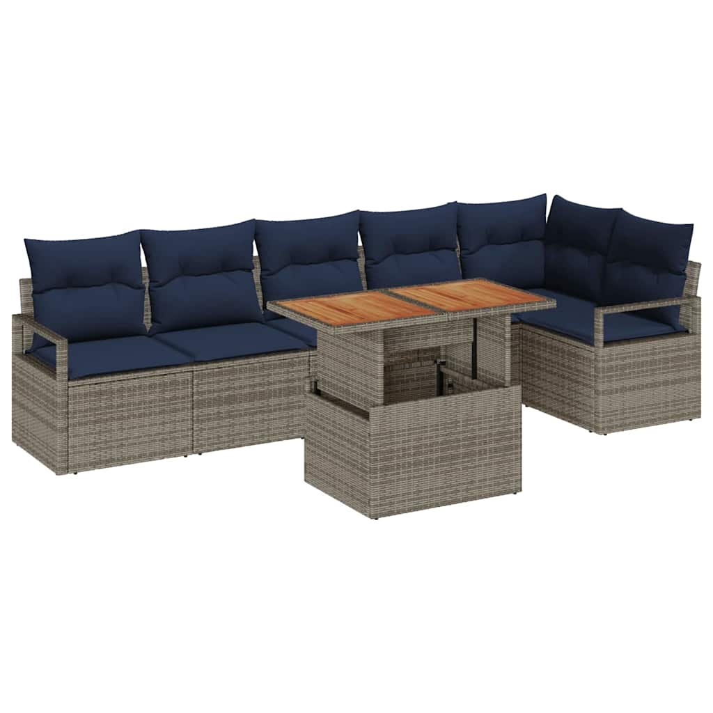 Garten Essgruppe mit Kissen 7 pcs Grau und Marineblau