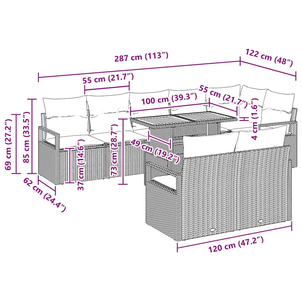Garten-Sofa-Set mit Kissen mit Kissen 9 pcs Grau und Braun