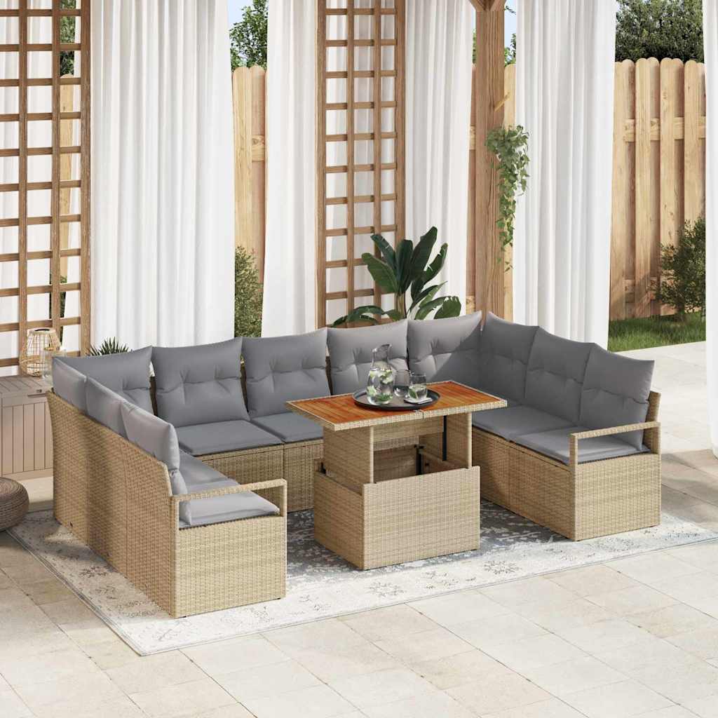 Garten-Sofa-Set mit Kissen 10 pcs Beige und Grau