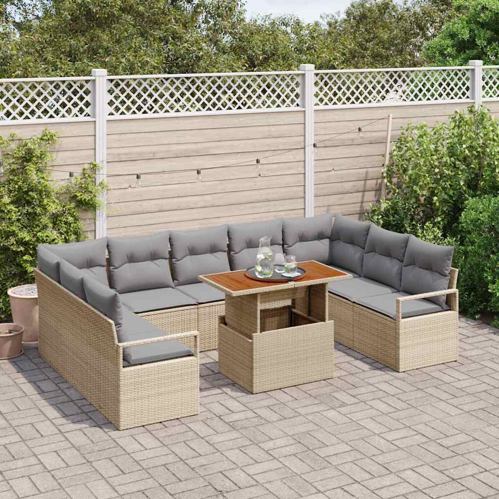 Garten-Sofa-Set mit Kissen 10 pcs Beige und Grau