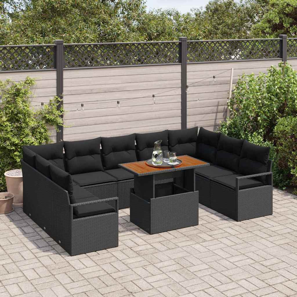 Garten-Sofa-Set mit Kissen 10 pcs Schwarz und Braun