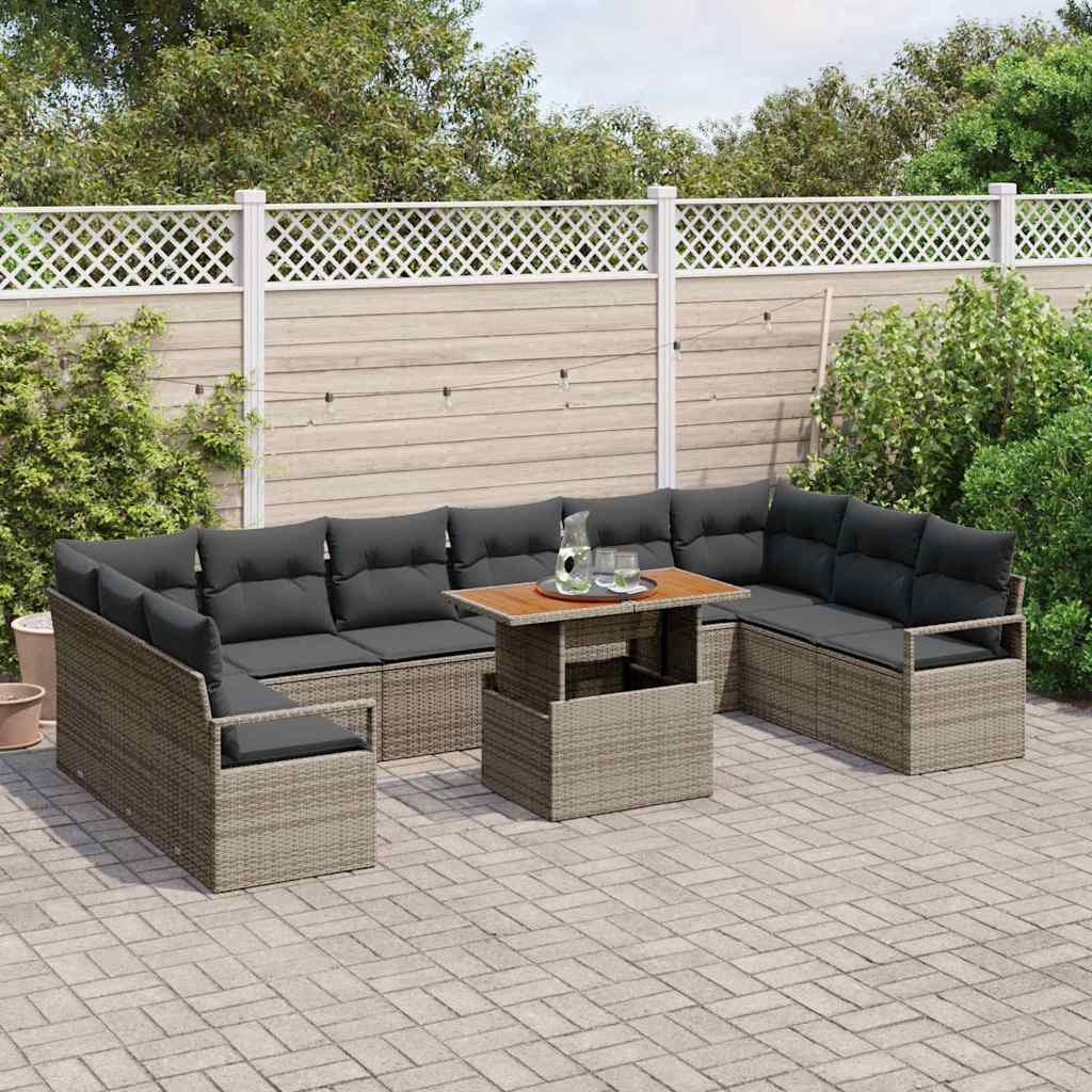 Garten-Sofa-Set mit Kissen 11 pcs Grau und Braun