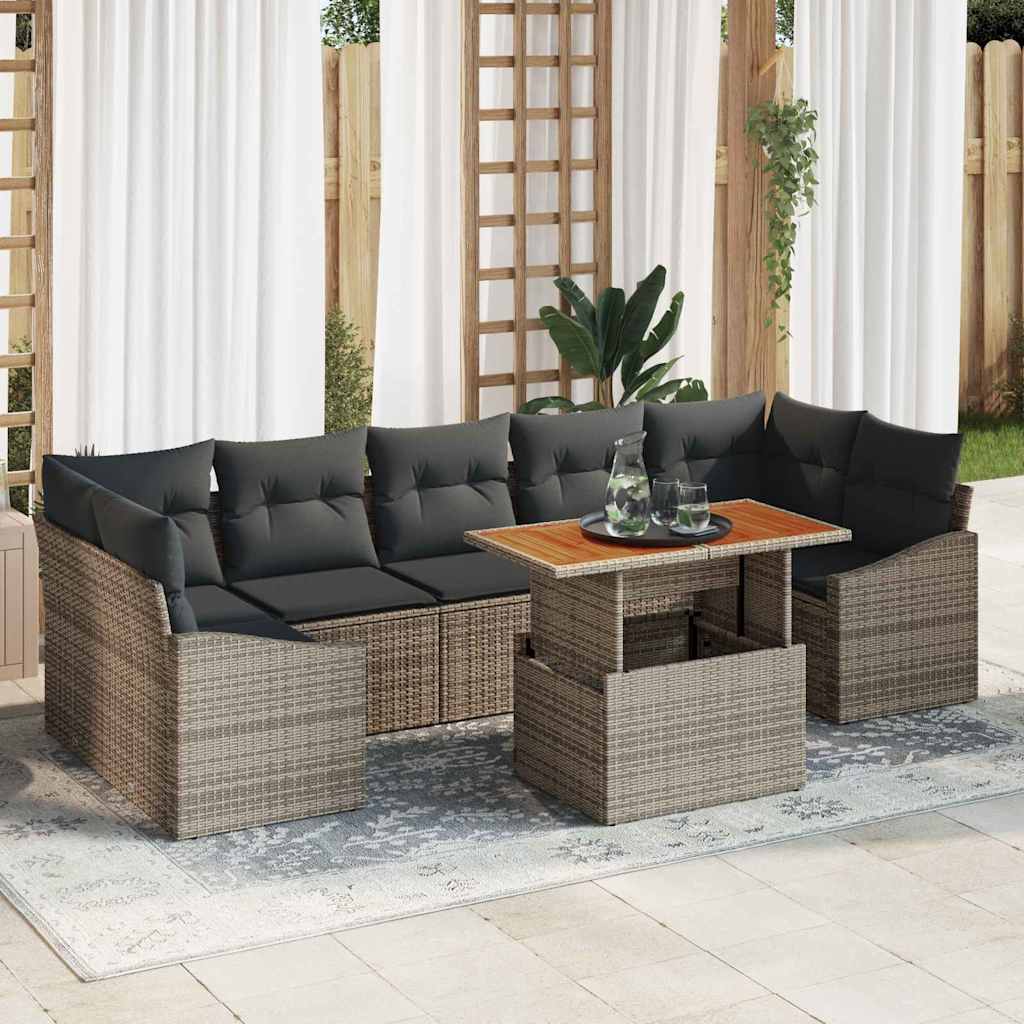 Garten Essgruppe mit Kissen 8 pcs Grau und Braun