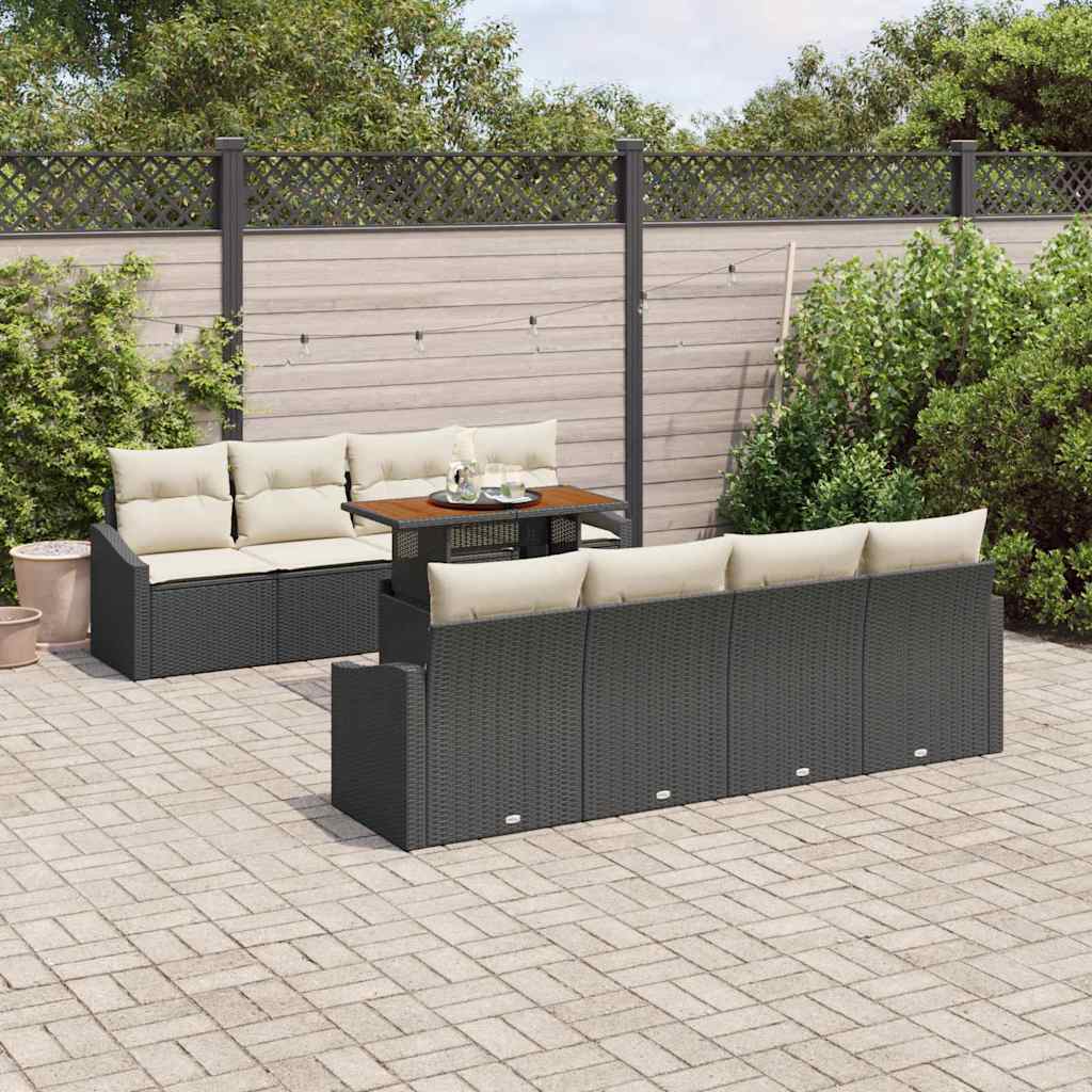 Garten Essgruppe mit Kissen 9 pcs Schwarz und Creme