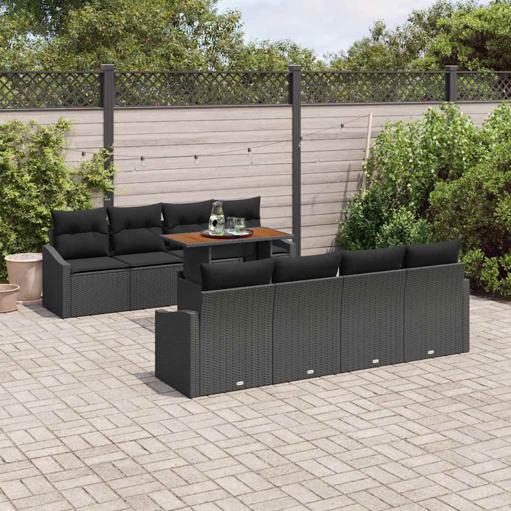 Garten Essgruppe mit Kissen 9 pcs Schwarz und Braun
