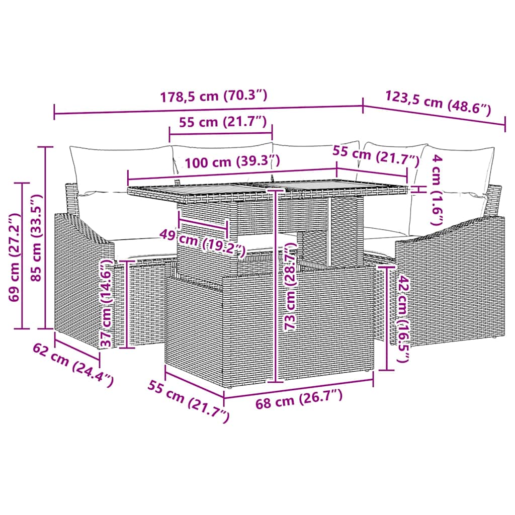 Garten Essgruppe mit Kissen 5 pcs Grau und Braun
