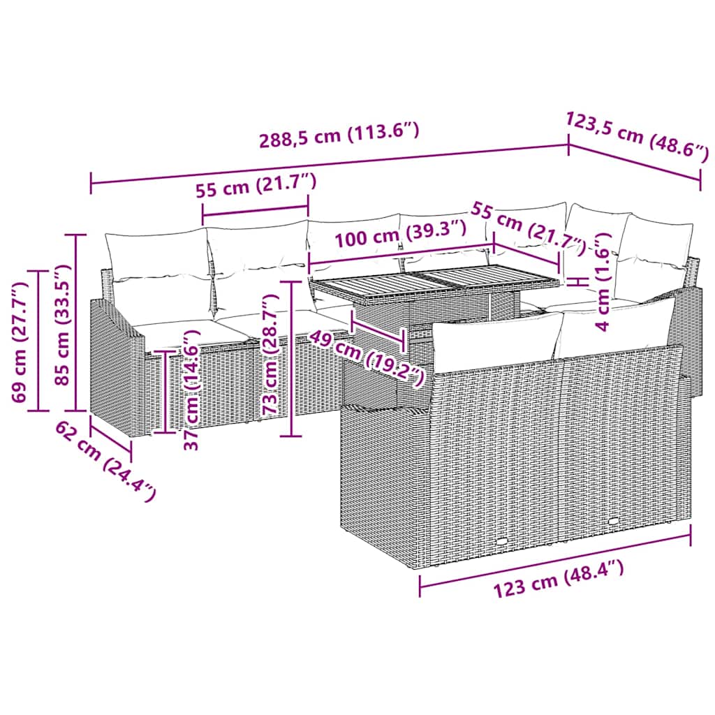 Garten-Sofa-Set mit Kissen mit Kissen 9 pcs Grau und Braun
