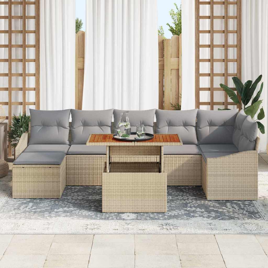 Garten Essgruppe mit Kissen 8 pcs Beige und Grau