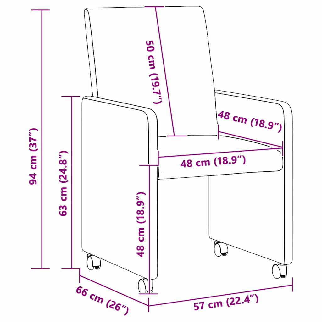 Esszimmerstühle mit Rollen 2 pcs Weinrot 57 x 66 x 94 cm Stoff