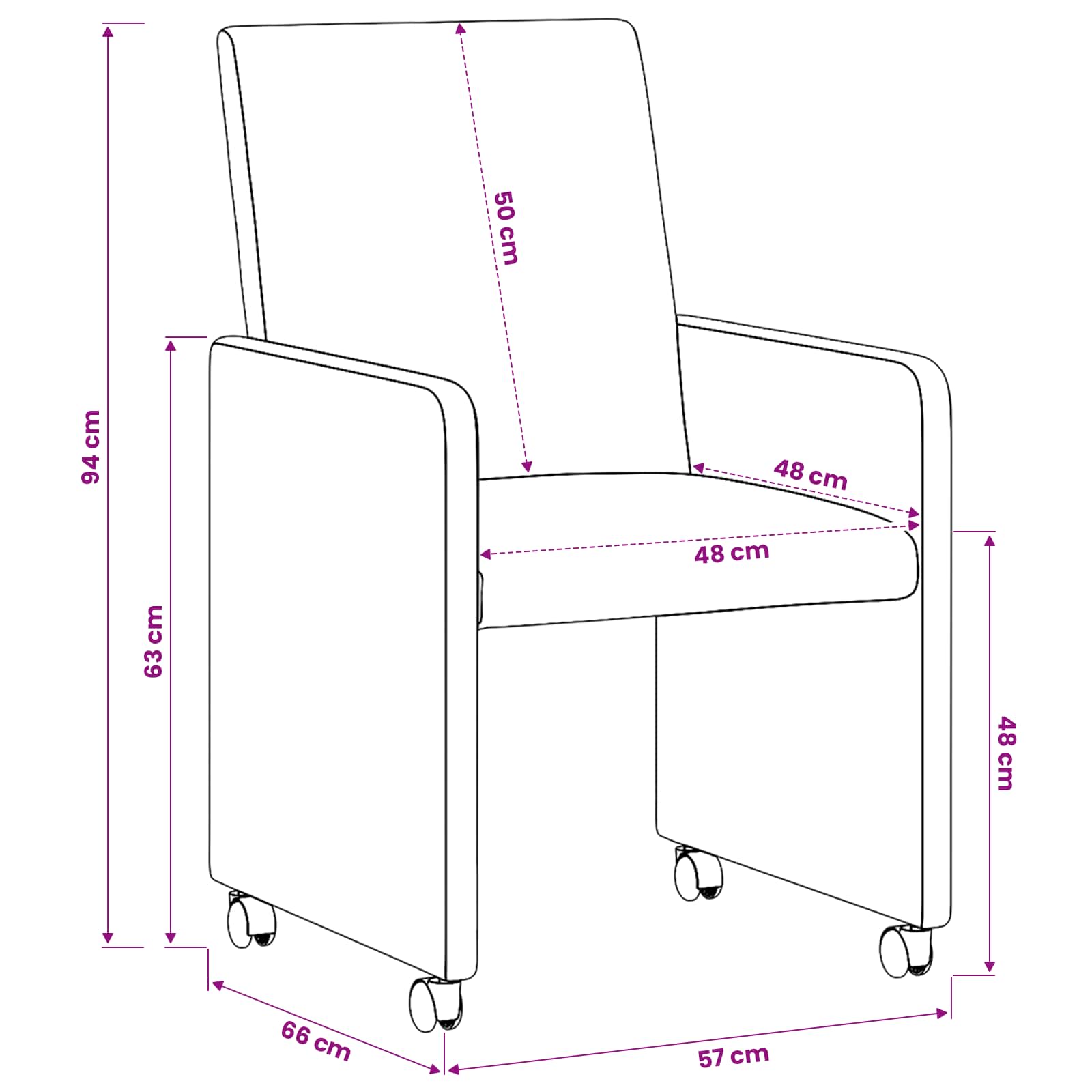 Esszimmerstühle mit Rollen 2 pcs Rot 57 x 66 x 94 cm Kunstleder