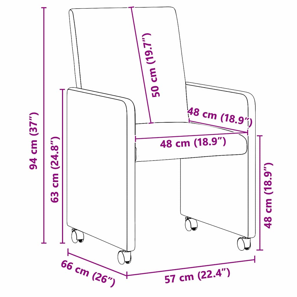 Esszimmerstühle mit Rollen 2 pcs Schwarz 57 x 66 x 94 cm