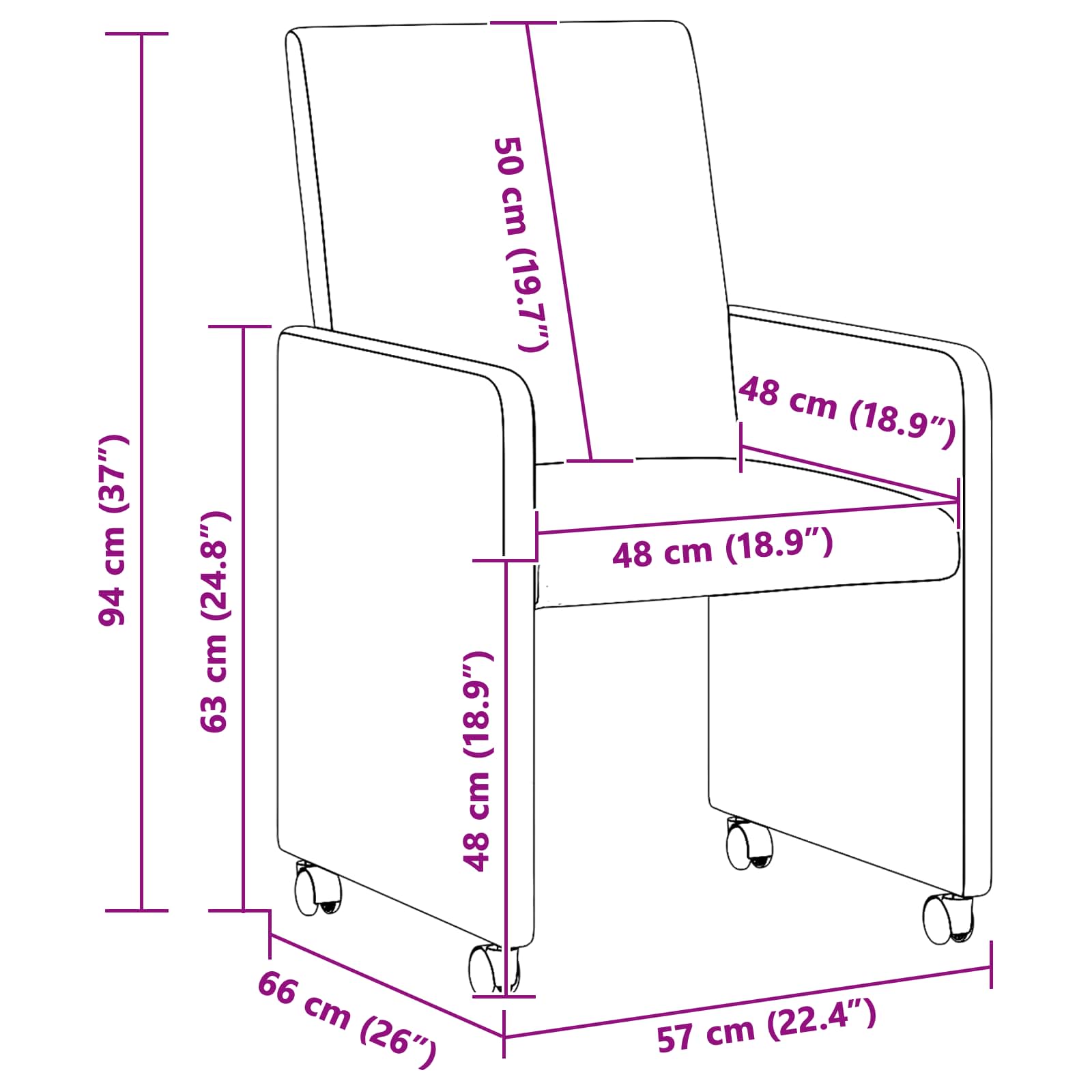 Esszimmerstühle mit Rollen 2 pcs Hellgrau 57 x 66 x 94 cm