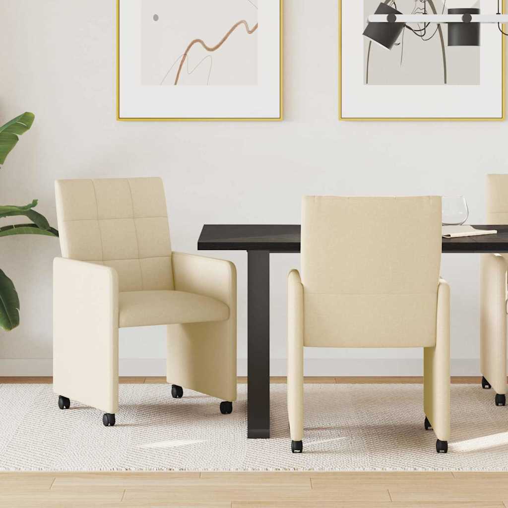Esszimmerstühle mit Rollen 2 pcs Creme 58 x 65 x 94 cm Stoff