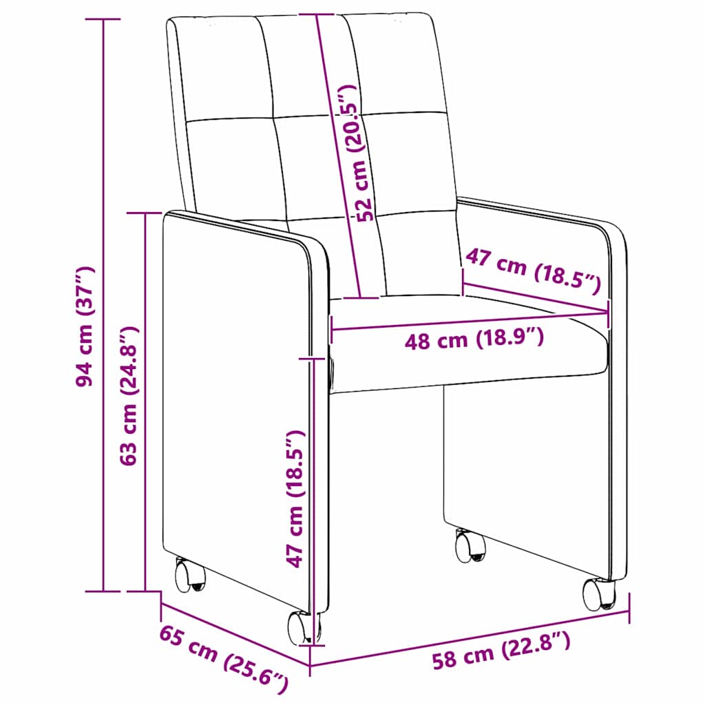 Esszimmerstühle mit Rollen 2 pcs Creme 58 x 65 x 94 cm Stoff