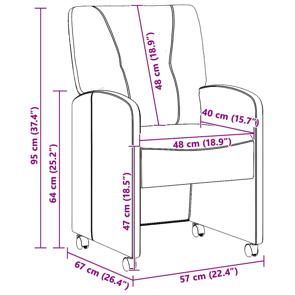 Esszimmerstühle mit Rollen 2 pcs Hellgrau 57 x 67 x 95 cm Stoff