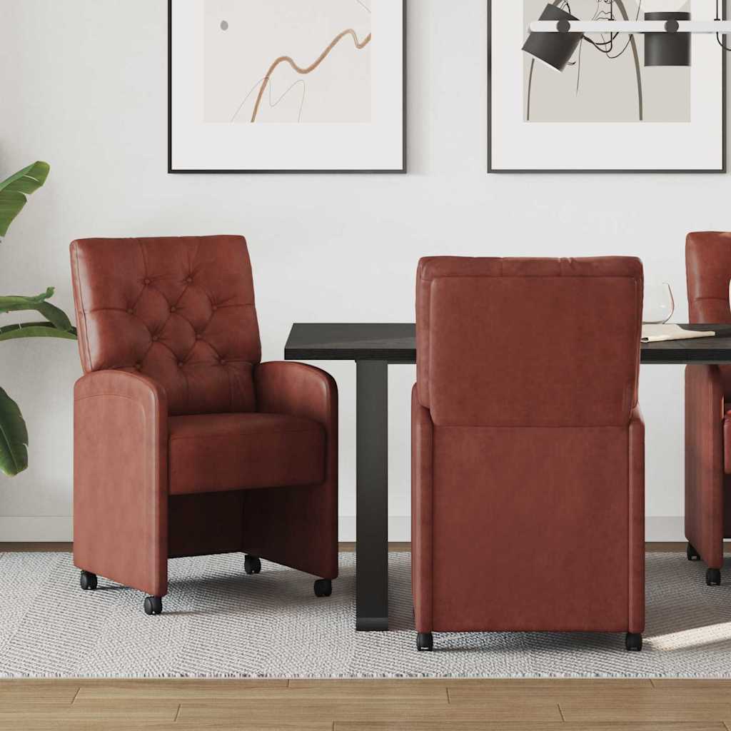 Esszimmerstühle mit Rollen 2 pcs Glänzendes Braun Kunstleder