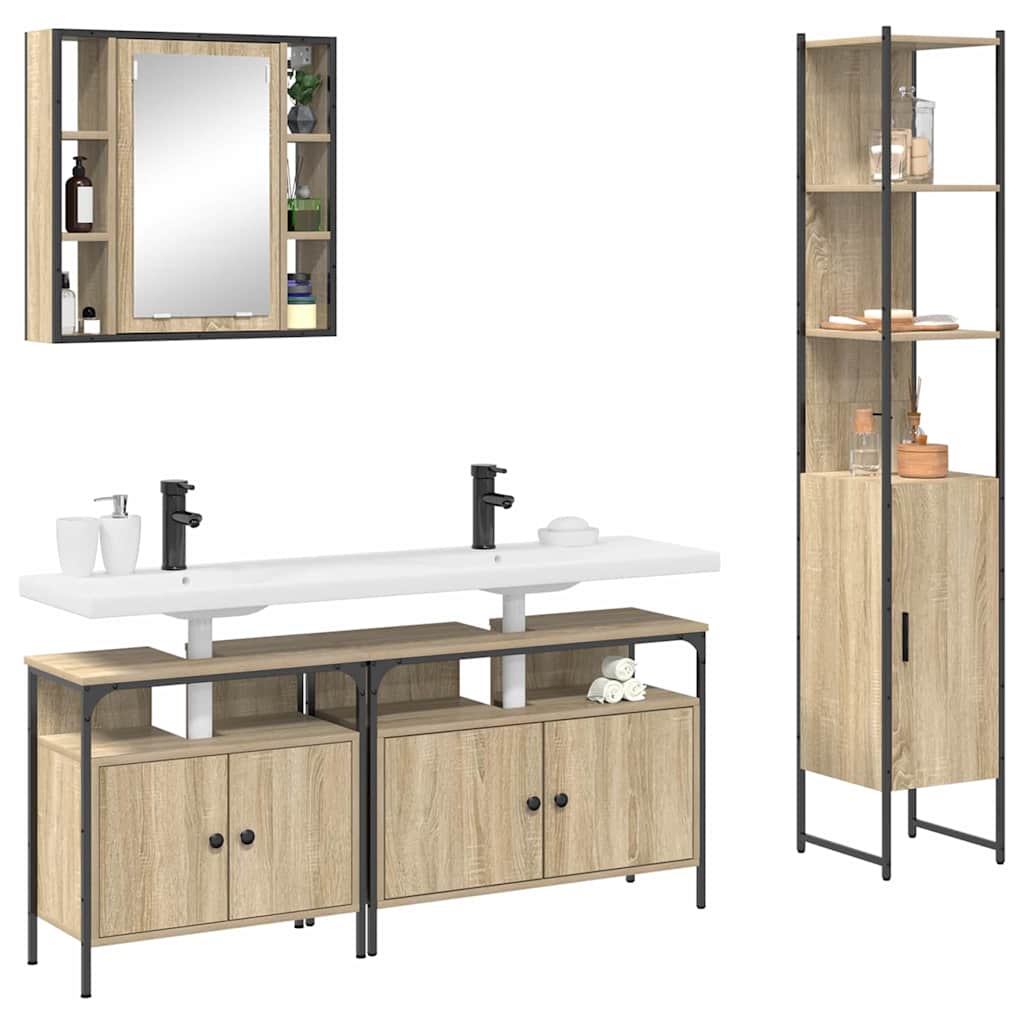 Badezimmermöbel-Set mit Regal 4 pcs Sonoma-Eiche Holzwerkstoff