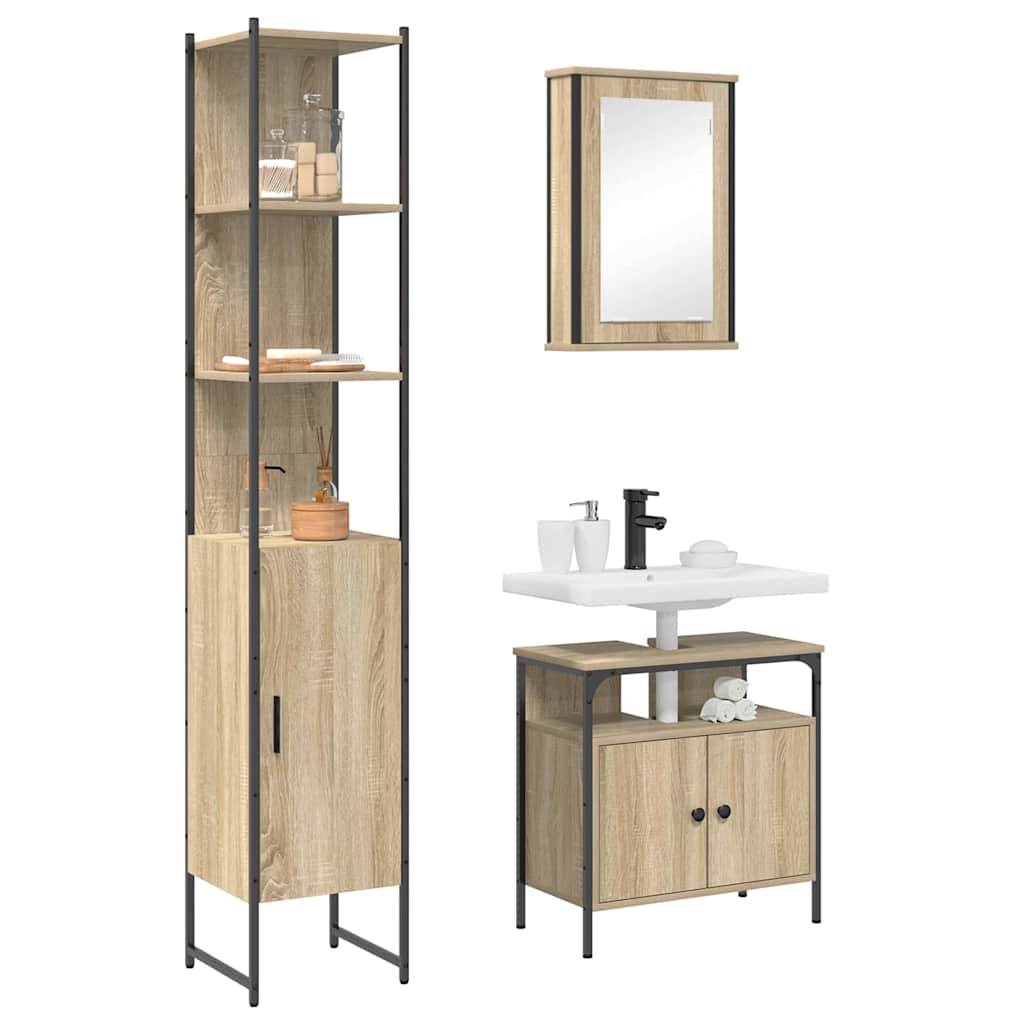 Badezimmermöbel-Set mit Regal 3 pcs Sonoma-Eiche Holzwerkstoff