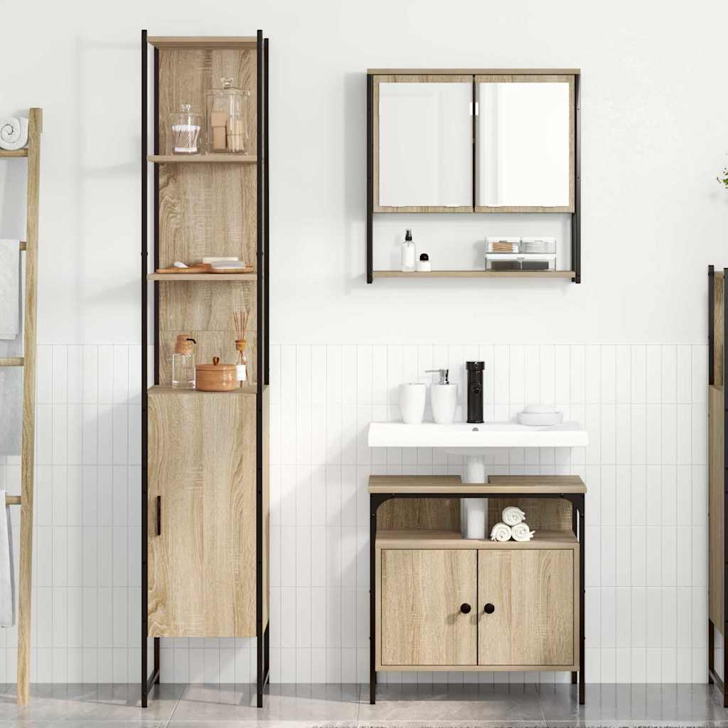 Badezimmermöbel-Set mit Regal 3 pcs Sonoma-Eiche Holzwerkstoff