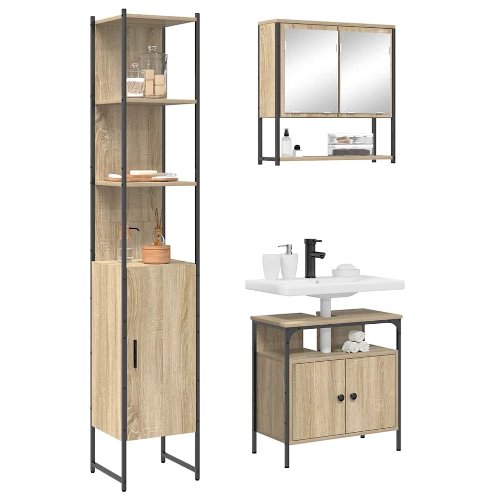 Badezimmermöbel-Set mit Regal 3 pcs Sonoma-Eiche Holzwerkstoff