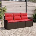 Garten-Sofa-Set mit Kissen mit Speicher 3 pcs Braun Poly Rattan
