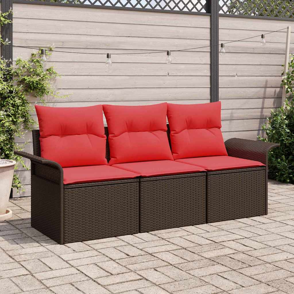 Garten-Sofa-Set mit Kissen mit Speicher 3 pcs Braun Poly Rattan