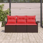 Garten-Sofa-Set mit Kissen mit Speicher 3 pcs Braun Poly Rattan