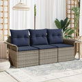 Garten-Sofa-Set mit Kissen mit Speicher 3 pcs Grau Poly Rattan