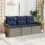 Garten-Sofa-Set mit Kissen mit Speicher 3 pcs Grau Poly Rattan