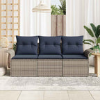 Garten-Sofa-Set mit Kissen mit Speicher 3 pcs Grau Poly Rattan