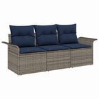 Garten-Sofa-Set mit Kissen mit Speicher 3 pcs Grau Poly Rattan